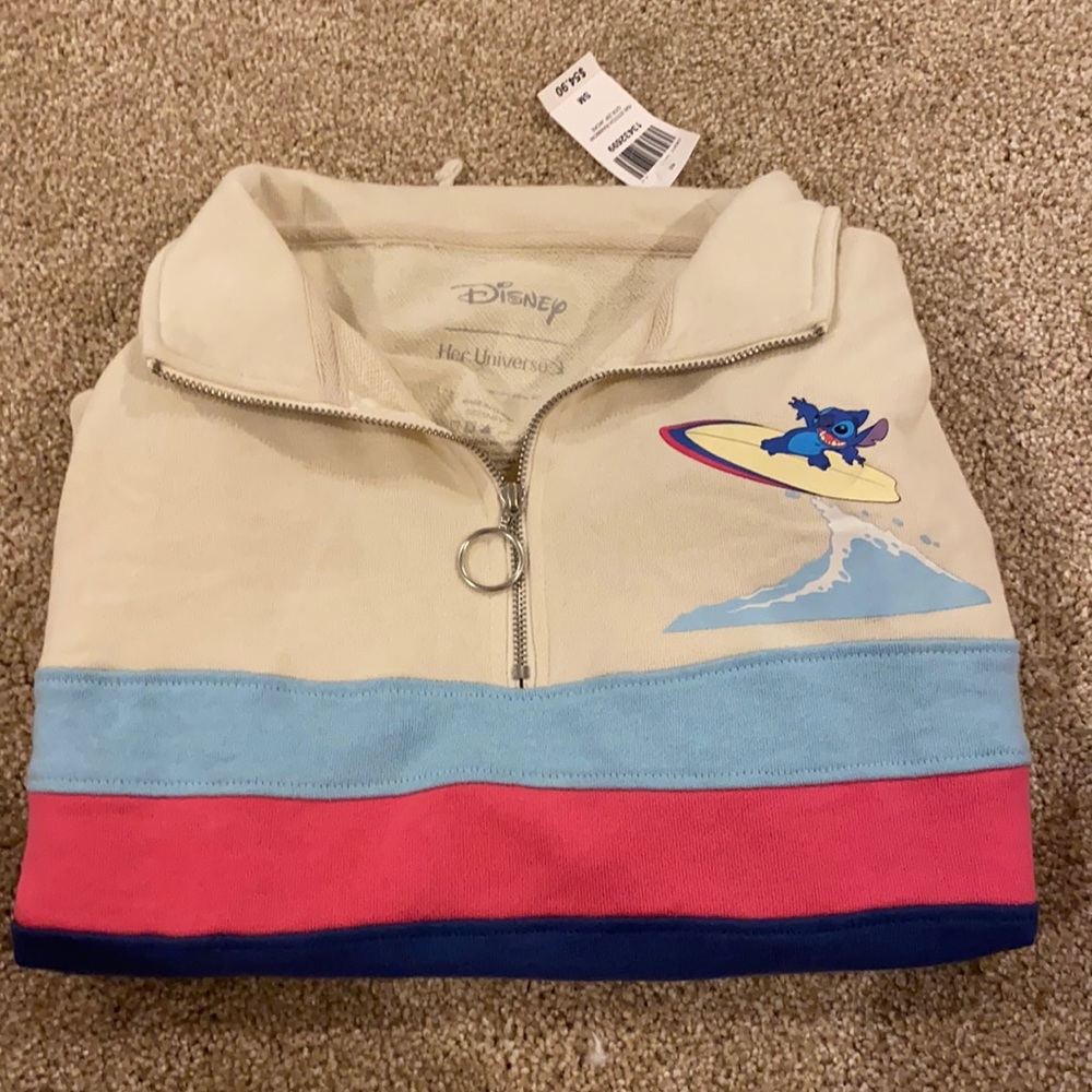 Adorable Disney Box Lunch Stitch zip up pullover crop sweatshirt